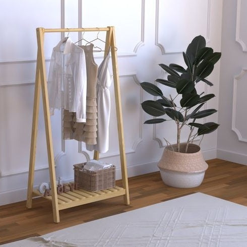 Wooden Clothes Hanging Dress Holder Stand Wooden Cloth Stand